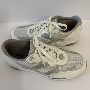 SAS Tour Mesh White Silver Leather Comfort Sneakers Size 9